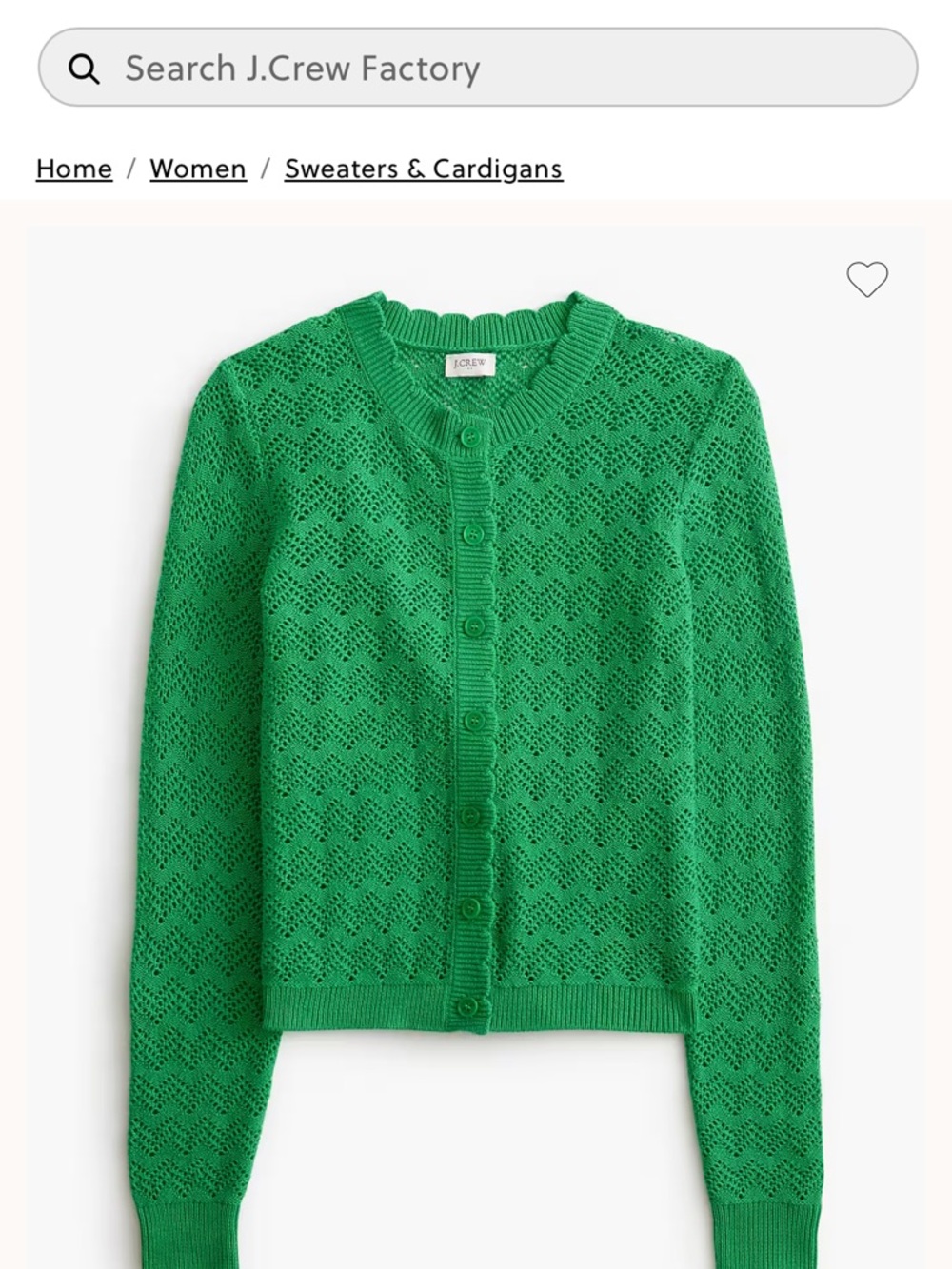 NWT J. Crew Factory Emerald Pointelle Button-Front Cardigan